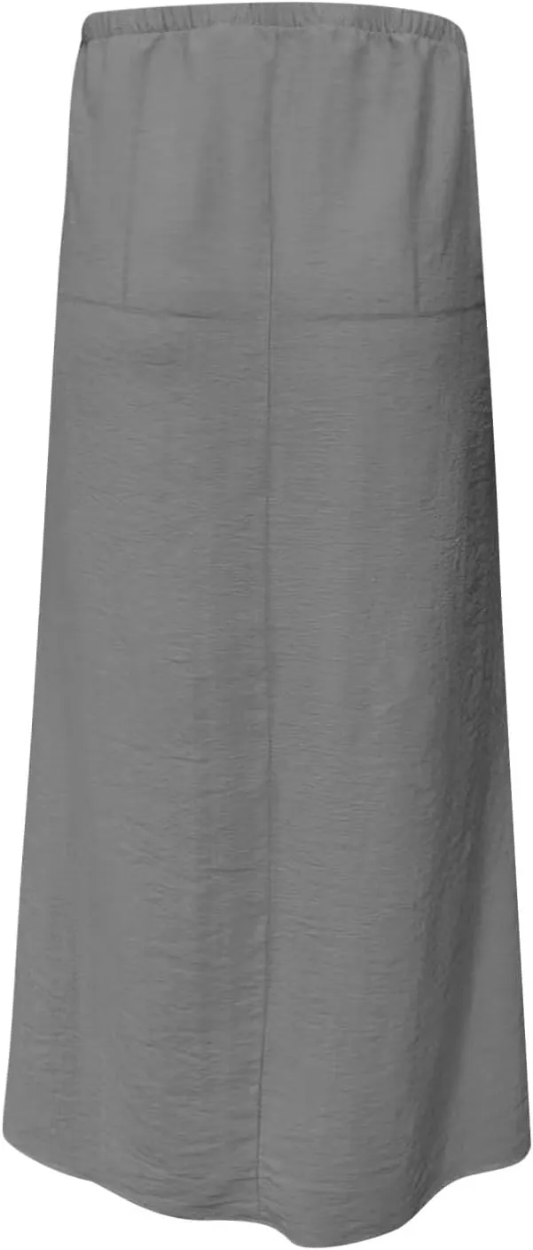 Women's Cotton Linen Skirts Summer Solid Color Elastic Waist Drawstring Skirt Casual Summer Flowy Ankle Length Skirt
