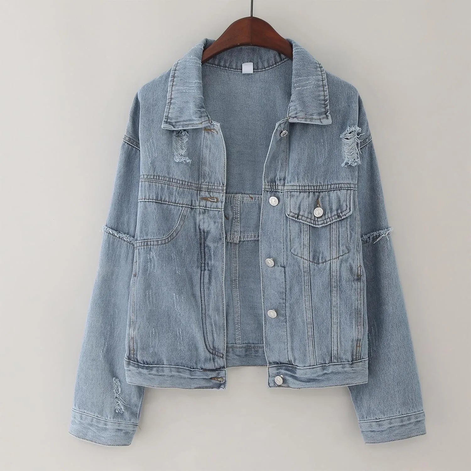 Womens Cropped Denim Jackets 2024 Trendy Button Up Shacket Fall Spring Long Sleeve Jean Coats Retro Petite Denim Coat