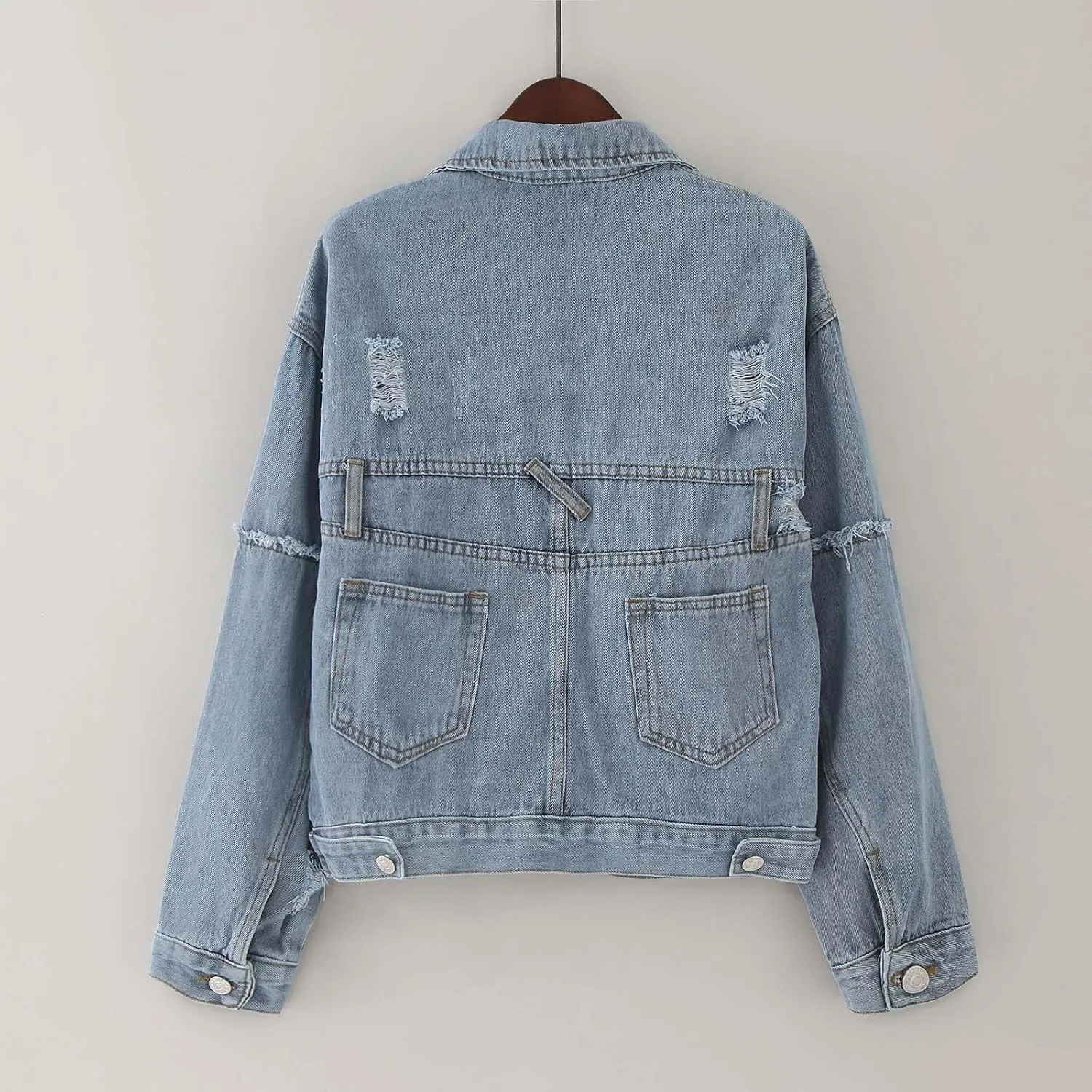 Womens Cropped Denim Jackets 2024 Trendy Button Up Shacket Fall Spring Long Sleeve Jean Coats Retro Petite Denim Coat