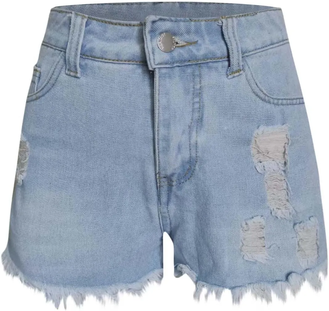 Women's Denim Shorts 2025 Summer High Rise Ripped Stretchy Jean Shorts Distressed Frayed Raw Hem Casual Short Jeans