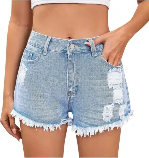 Women's Denim Shorts 2025 Summer High Rise Ripped Stretchy Jean Shorts Distressed Frayed Raw Hem Casual Short Jeans
