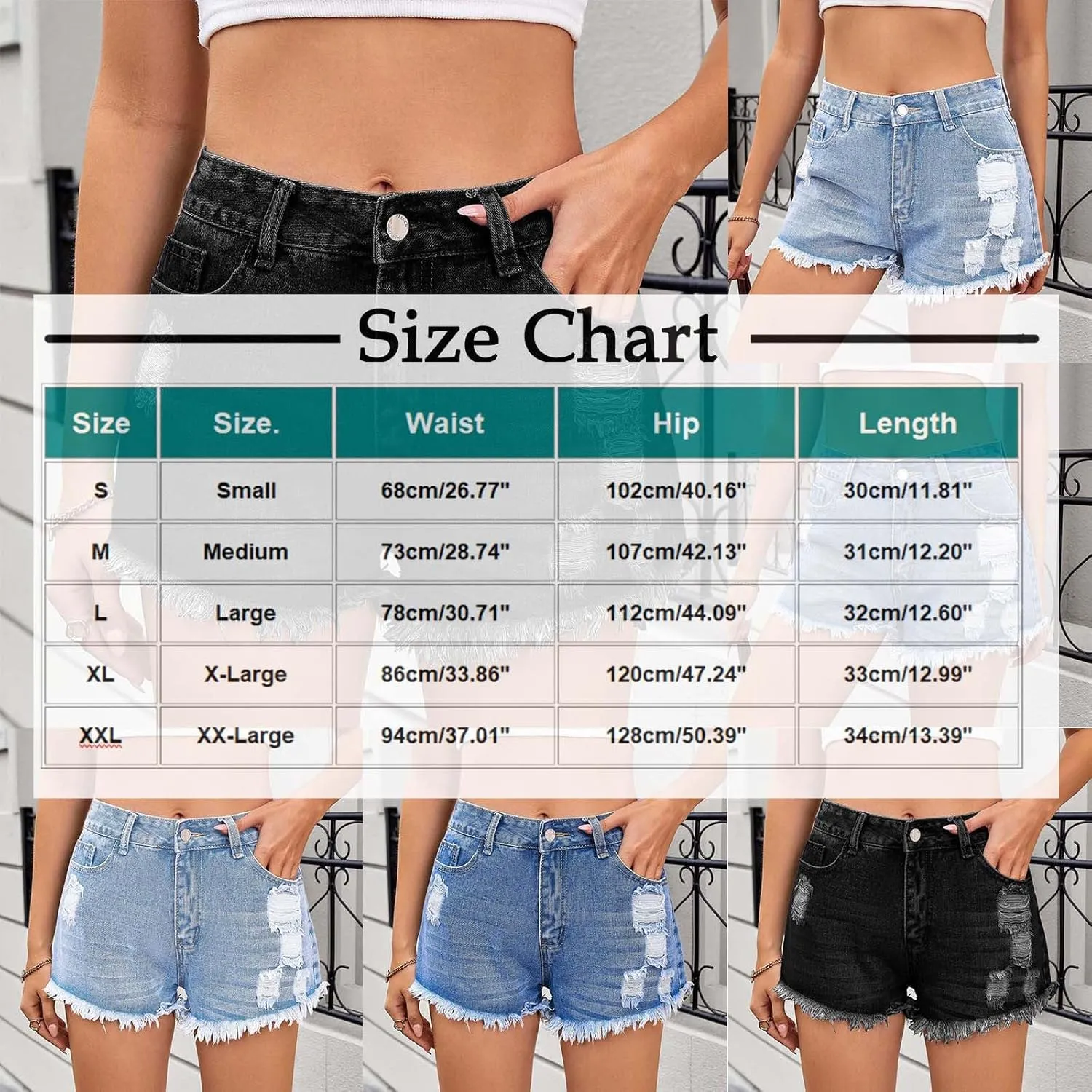 Women's Denim Shorts 2025 Summer High Rise Ripped Stretchy Jean Shorts Distressed Frayed Raw Hem Casual Short Jeans