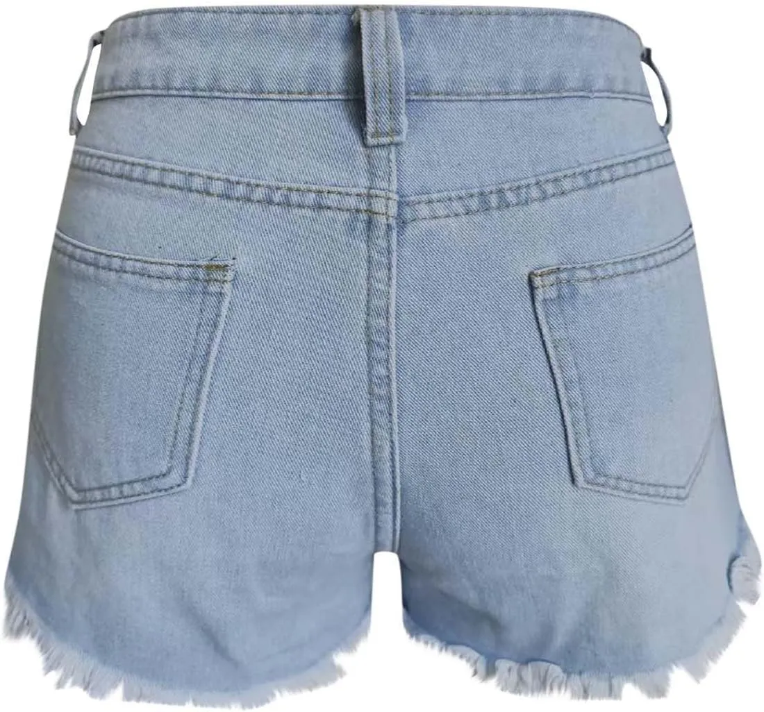 Women's Denim Shorts 2025 Summer High Rise Ripped Stretchy Jean Shorts Distressed Frayed Raw Hem Casual Short Jeans