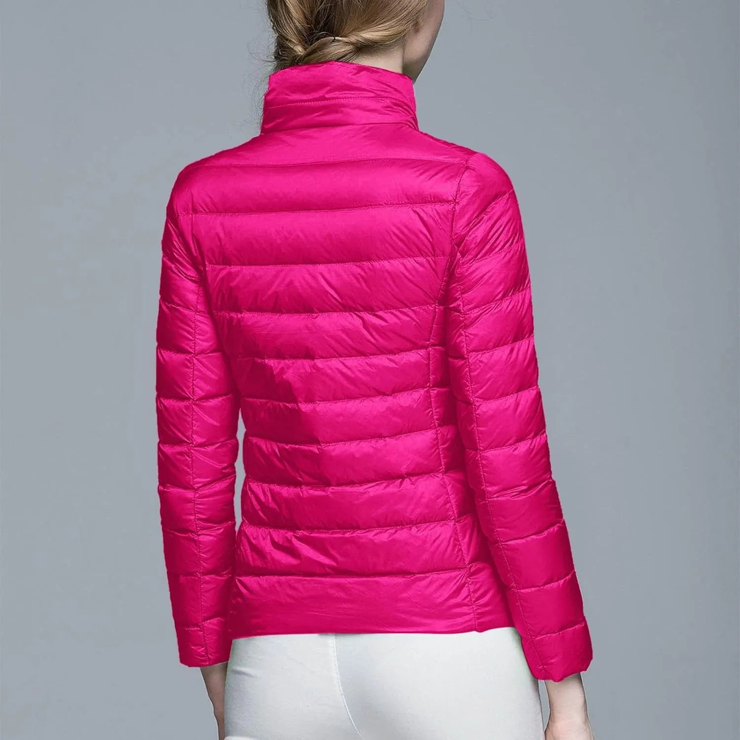 Womens Down Jacket Lightweight Windproof Slim Fit Cropped Bomber Jackets Winter Trendy Thermal Puffer Quilted Coats