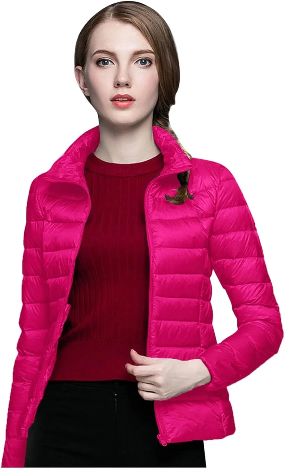 Womens Down Jacket Lightweight Windproof Slim Fit Cropped Bomber Jackets Winter Trendy Thermal Puffer Quilted Coats