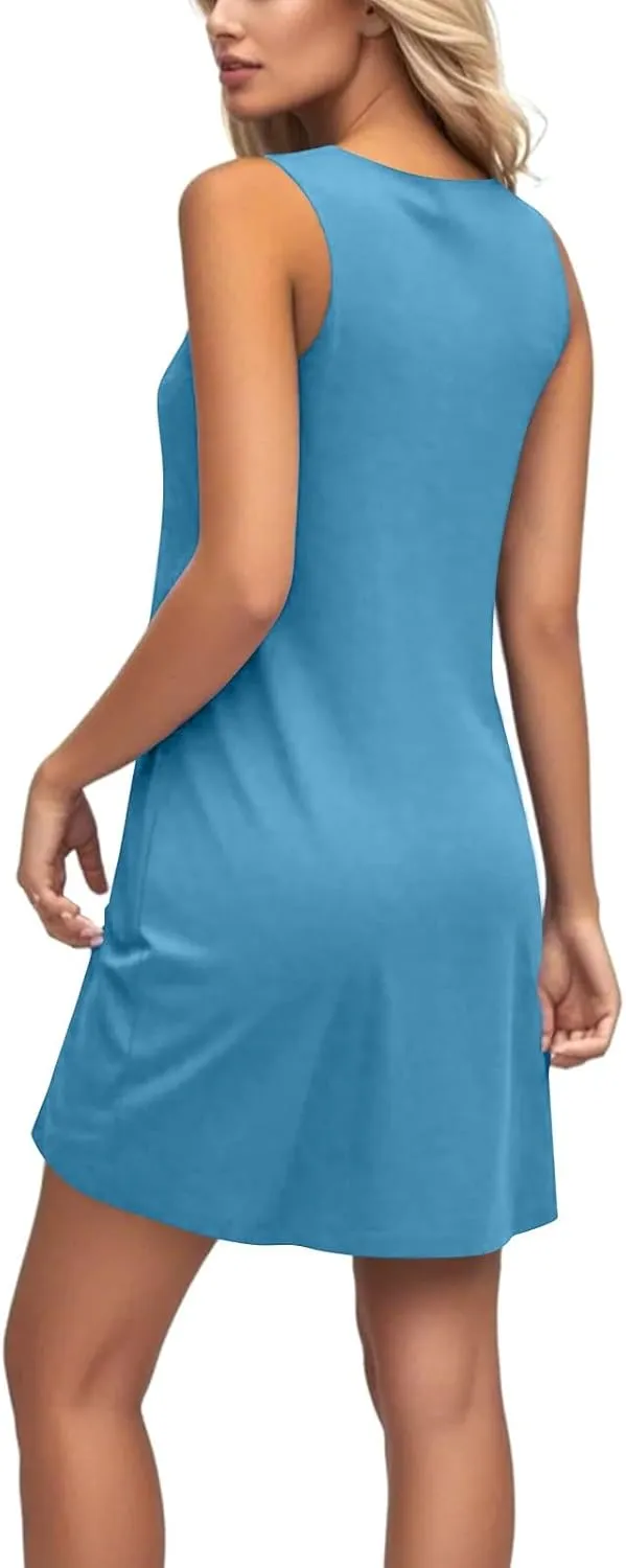Womens Dress Shirts Summer Sleeveless Tank Dress Sundresses Short Dresses Casual Spring Boho Floral Dresses with Pocket
