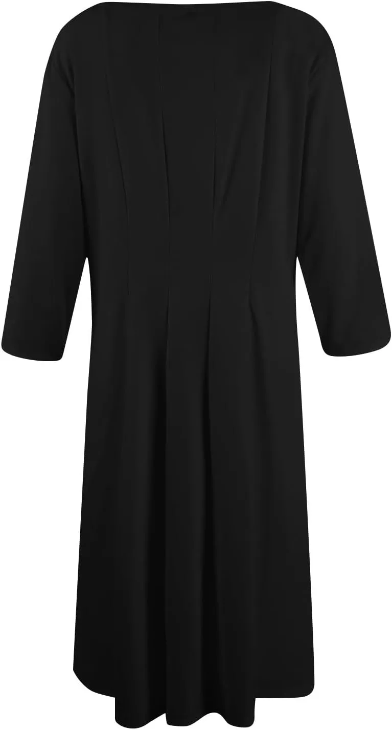 Womens Dress Summer 3/4 Sleeve A Line Dress Solid Plain Pleated Midi Dresses Spring Flowy Beach Dresses with Pocket