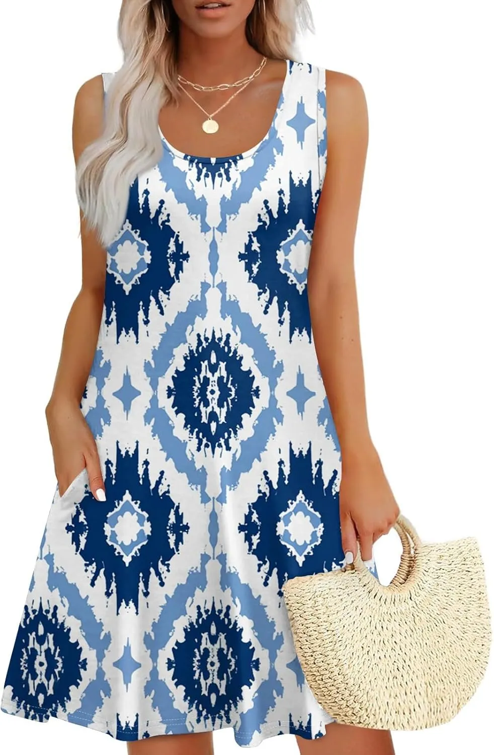 Womens Dresses Casual Summer Tank Dress Sundresses Sleeveless Short Dresses Office Spring Flowy Dress with Pocket