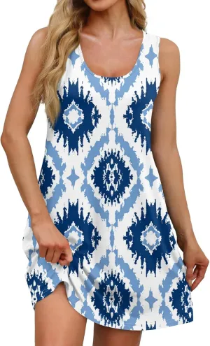 Womens Dresses Casual Summer Tank Dress Sundresses Sleeveless Short Dresses Office Spring Flowy Dress with Pocket