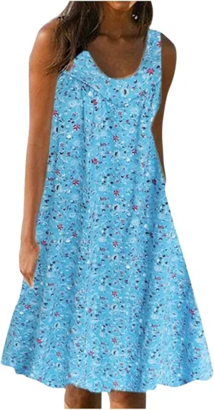 Womens Dresses Summer Sundresses 2025 Dresses Casual Sleeveless Tank Top Dress Ruffle Dress Floral Dress with Pockets