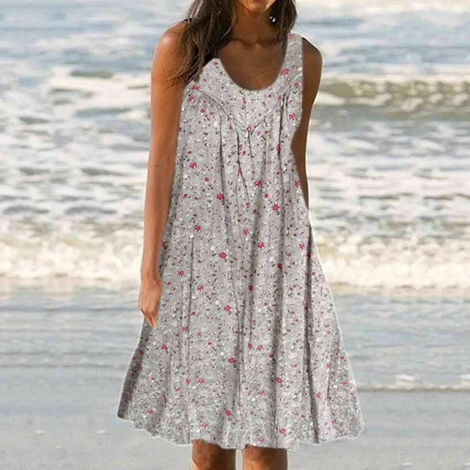 Womens Dresses Summer Sundresses 2025 Dresses Casual Sleeveless Tank Top Dress Ruffle Dress Floral Dress with Pockets