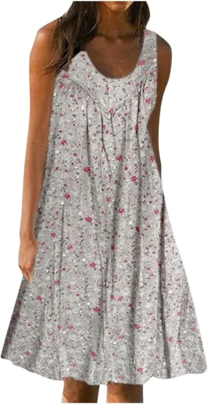 Womens Dresses Summer Sundresses 2025 Dresses Casual Sleeveless Tank Top Dress Ruffle Dress Floral Dress with Pockets