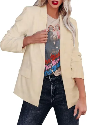 Women's Fashion 3/4 Sleeve Blazer Casual Lightweight Solid Color Lapel Cardigan Fashion Slim Fit Jackets with Pockets
