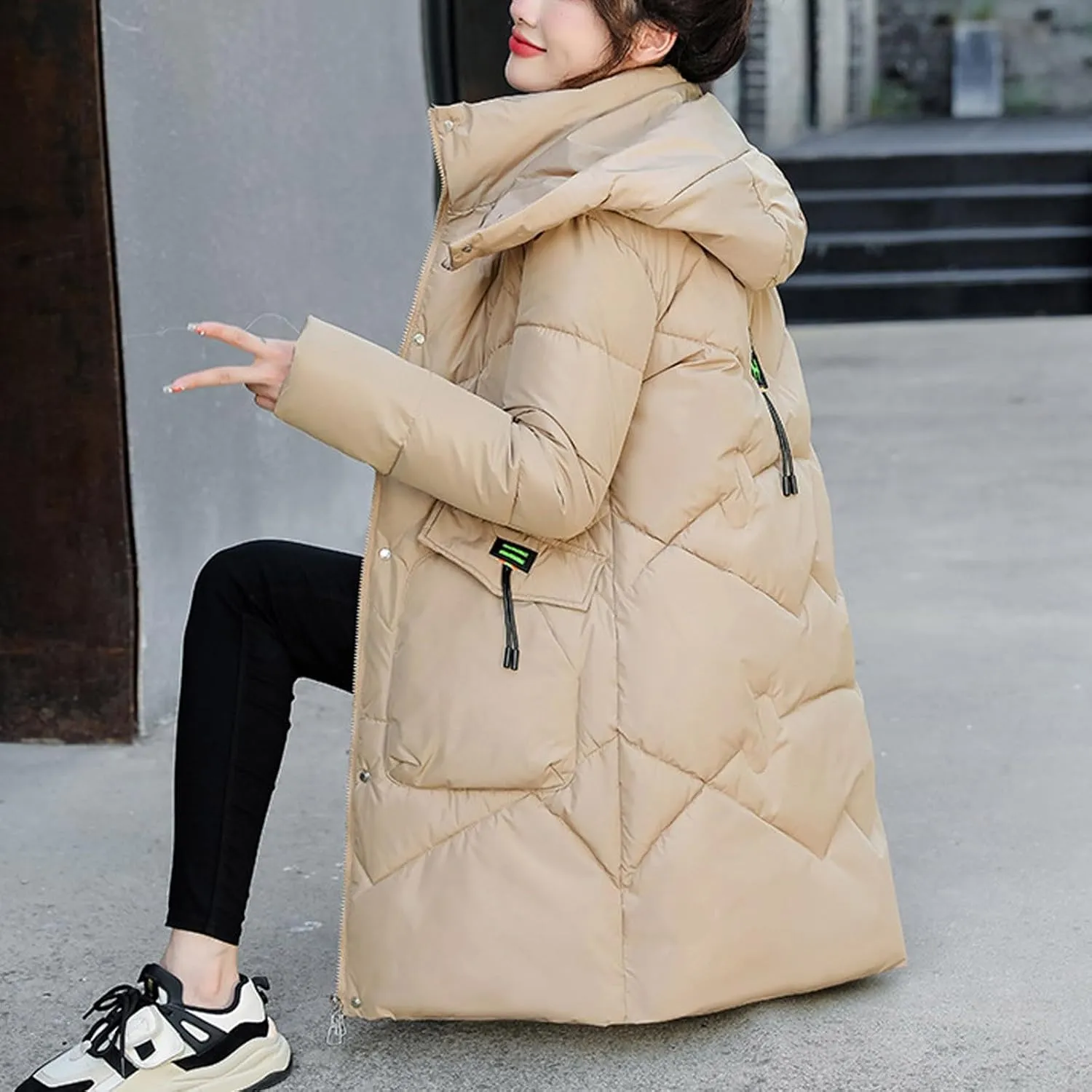 Womens Fashion Winter Coats Long Hooded Lightweight Quilted Jackets Plus Size Thicken Puffer Jackets Warm Down Coats