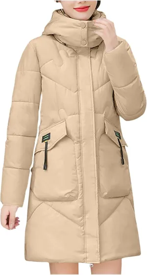 Womens Fashion Winter Coats Long Hooded Lightweight Quilted Jackets Plus Size Thicken Puffer Jackets Warm Down Coats