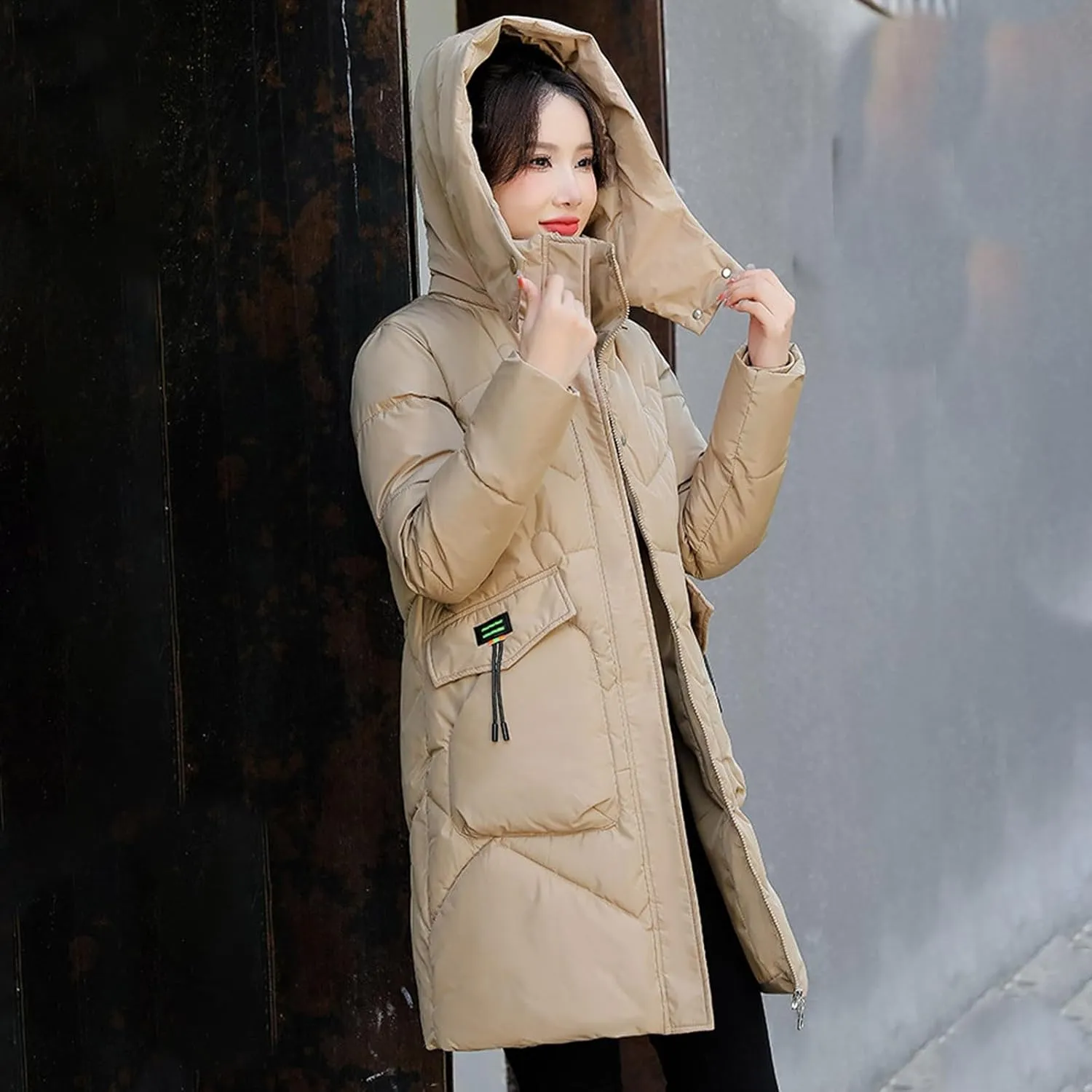 Womens Fashion Winter Coats Long Hooded Lightweight Quilted Jackets Plus Size Thicken Puffer Jackets Warm Down Coats