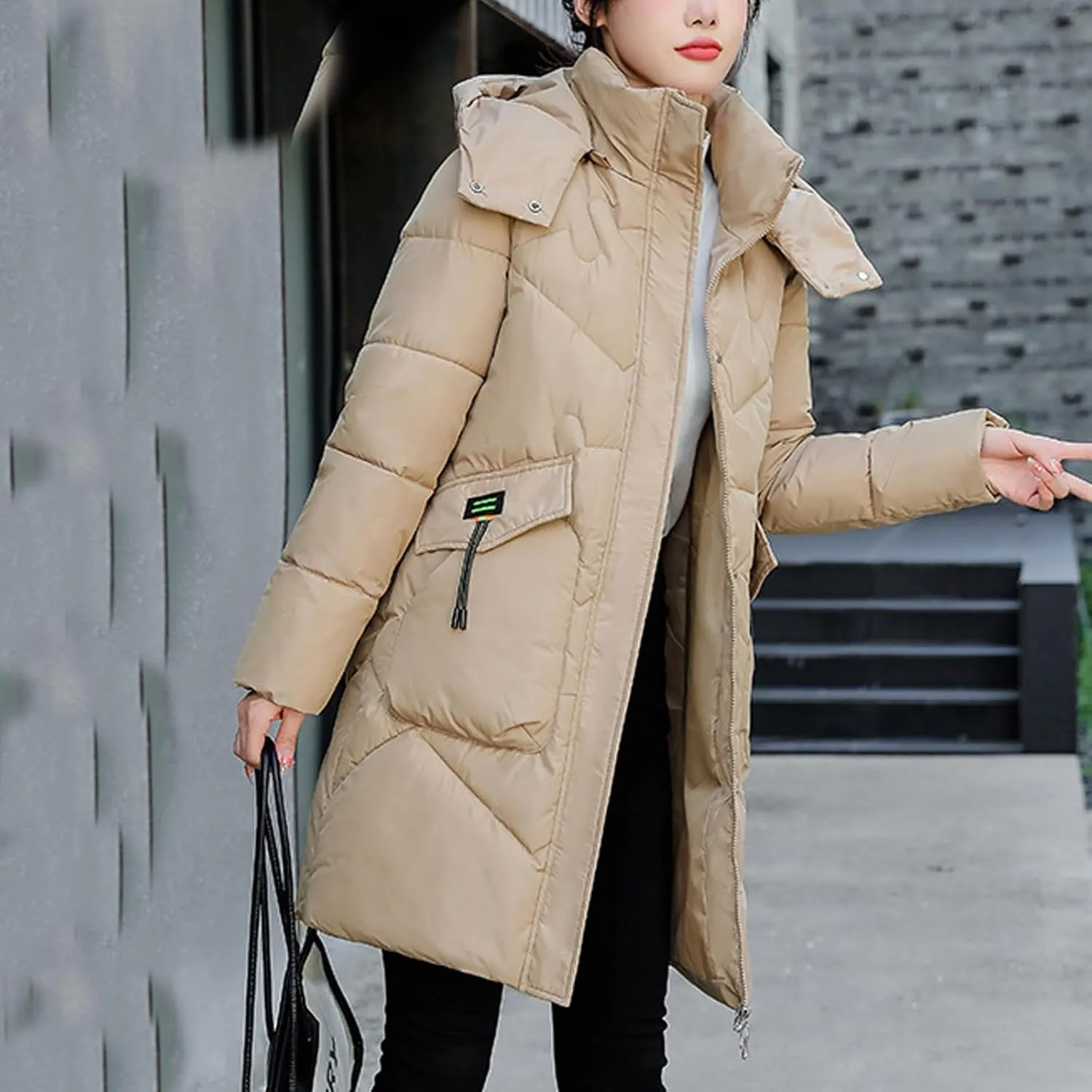 Womens Fashion Winter Coats Long Hooded Lightweight Quilted Jackets Plus Size Thicken Puffer Jackets Warm Down Coats