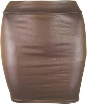 Womens Faux Leather Skirt High Waisted Stretchy Bodycon Short Skirt Solid Slim Fit Pencil Skirts Party Mini Skirts