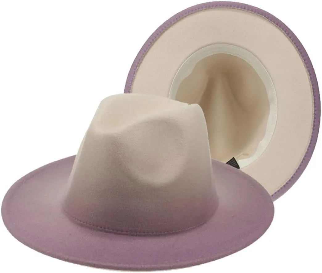 Women's Fedora Hat Felted Hats for Men's Gradient Color Wide Brim Casual Men Women Hats