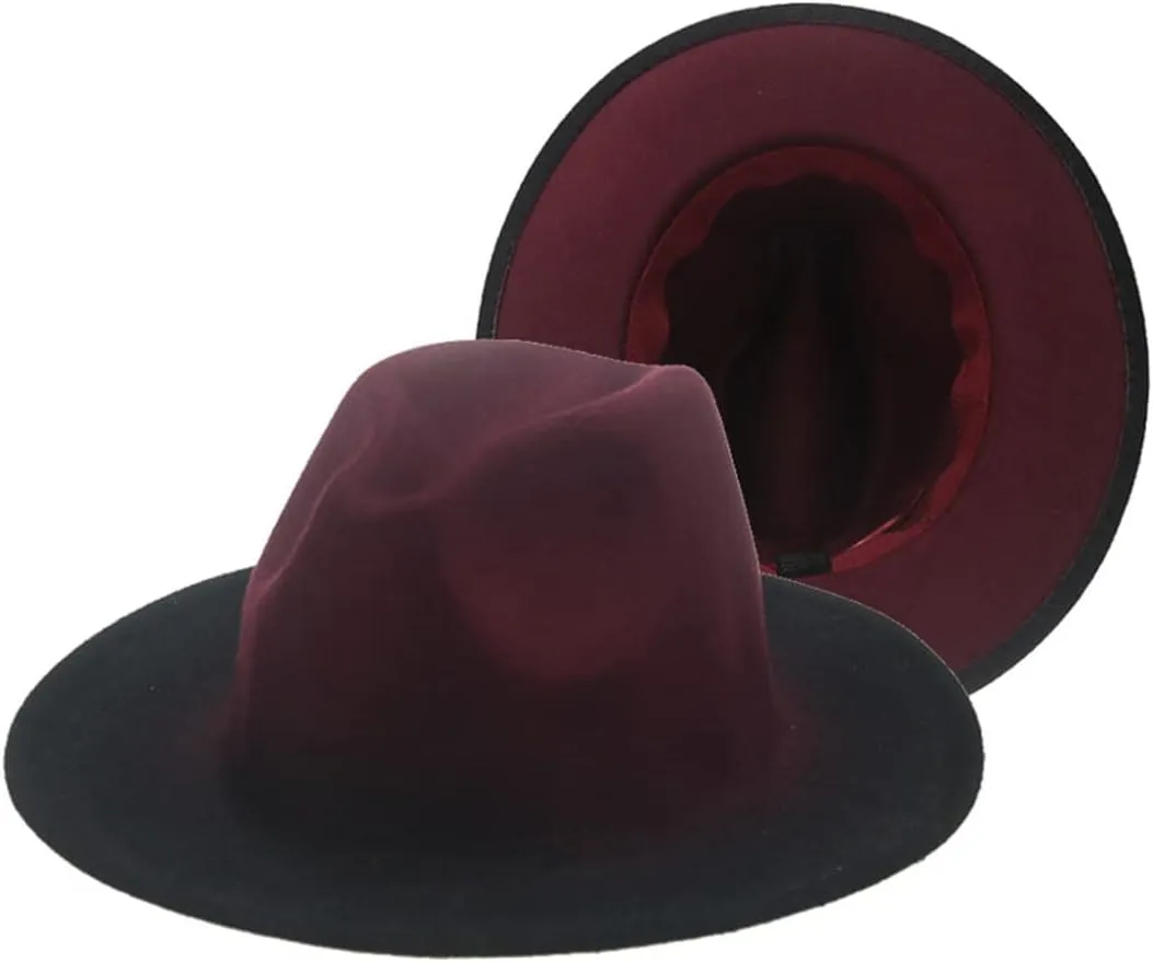Women's Fedora Hat Felted Hats for Men's Gradient Color Wide Brim Casual Men Women Hats