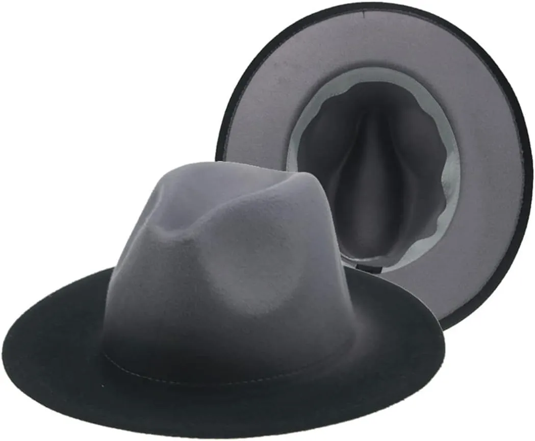 Women's Fedora Hat Felted Hats for Men's Gradient Color Wide Brim Casual Men Women Hats