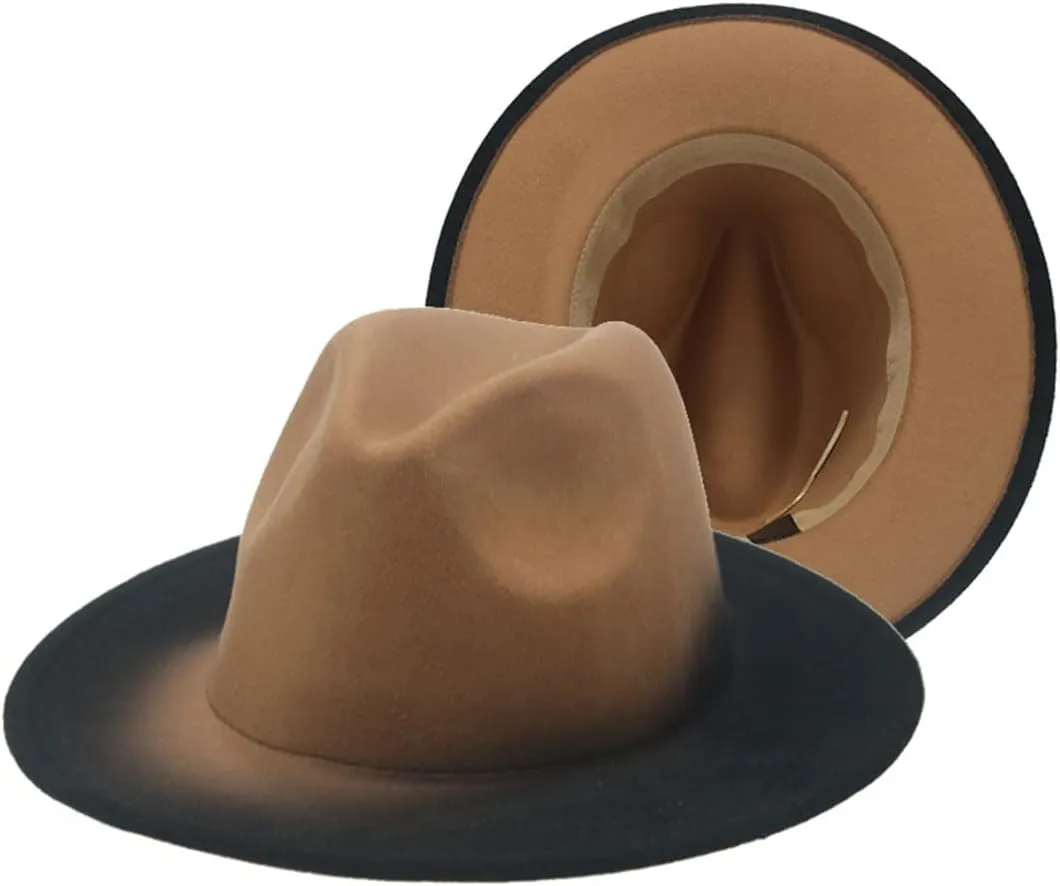 Women's Fedora Hat Felted Hats for Men's Gradient Color Wide Brim Casual Men Women Hats