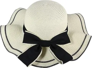Women's Floppy Sun Straw Hat Folable Wide Brim UV Sun Protection Beach Hat Summer Bow-Knot Hat Travel Accessories
