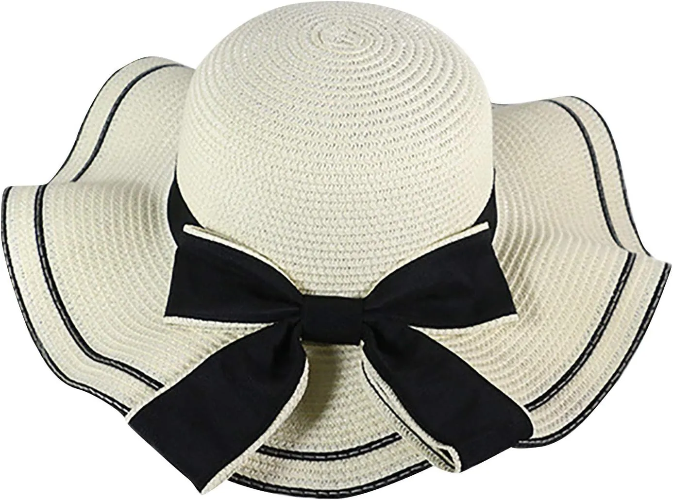 Women's Floppy Sun Straw Hat Folable Wide Brim UV Sun Protection Beach Hat Summer Bow-Knot Hat Travel Accessories