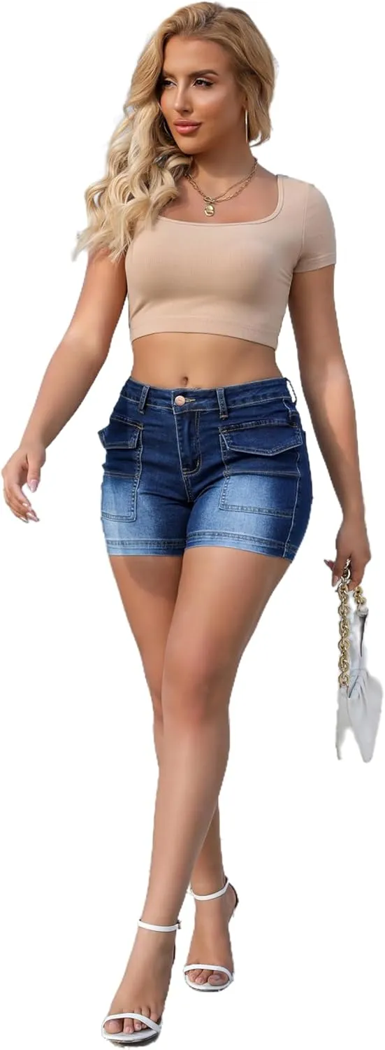 Women's High Waisted Jean Shorts Straight Leg Retro Denim High Rise Shorts Summer Hot Pants with Pockets