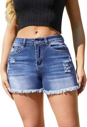 Women's High Waisted Ripped Stretchy Denim Jean Shorts Summer High Waisted Distressed Stretchy Daisy Dukese American