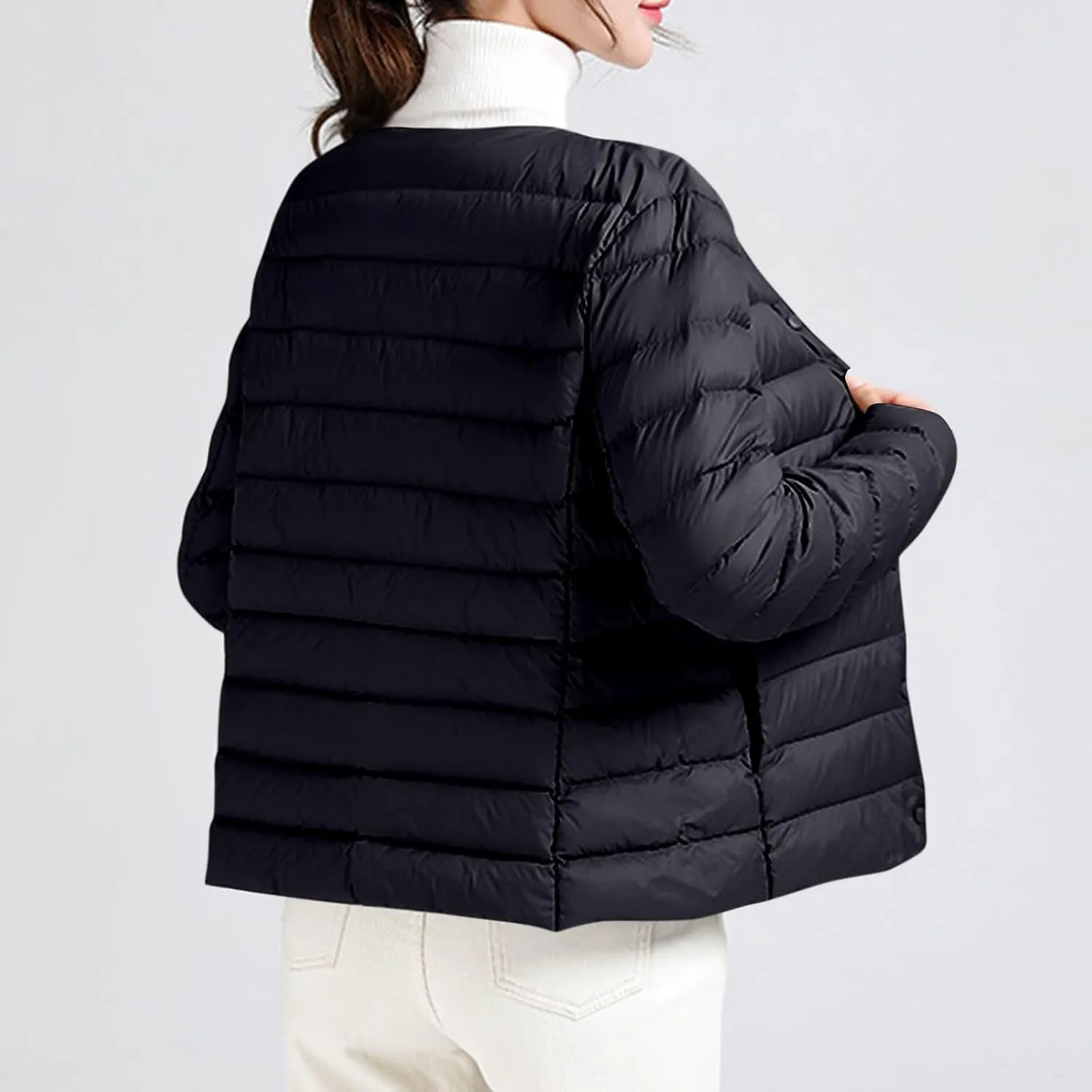 Womens Lightweight Packable Puffer Jackets Long Sleeve Down Coats Button Up Cardigan Short Winter Coat Quilted Jacket