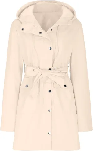 Women's Ligtweight Jackets Anorak Utility Belted Waist Hoodie Zip Up Fall Casual Long Sleeve Coat with Pockets
