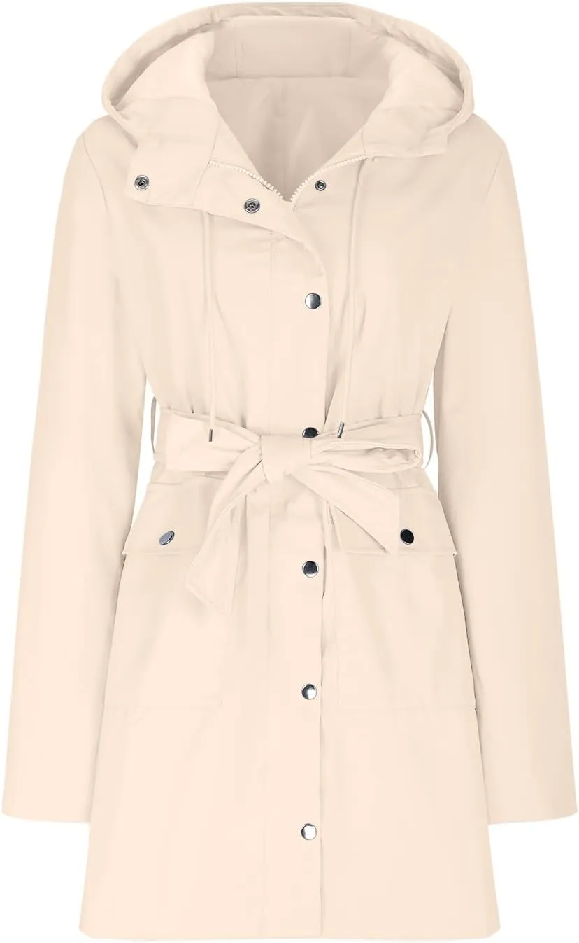 Women's Ligtweight Jackets Anorak Utility Belted Waist Hoodie Zip Up Fall Casual Long Sleeve Coat with Pockets
