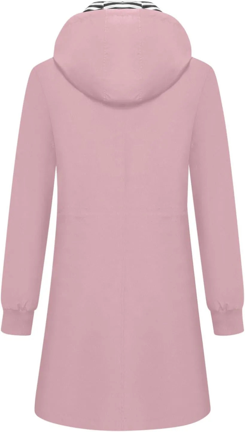 Women's Long Raincoat Waterproof Trench Coats Hooded Windbreaker Zip Up Utility Jackets Winter/Fall Outwear Hoodies