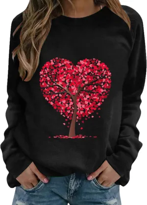 Womens Long-Sleeved Crewneck Sweatshirts 2025 Valentine's Day Printed Trendy Pullover Tops Loose Based Casual Blouses