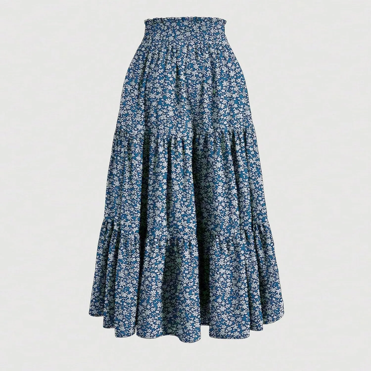 Womens Maxi Skirt Drawstring High Waisted Summer Long Skirts Lightweight Tiered Flowy Floral Pleated Skirts w/Pockets