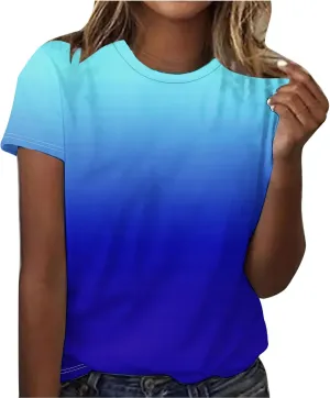Womens Ombre Color Summer Tops Short Sleeve Tee Shirts Dressy Causal Cute Tshirts Trendy Vacation Clothes