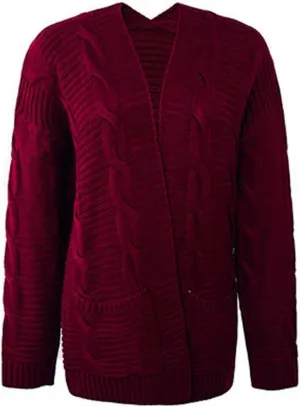 Womens Open Front Cardigan Sweater Fall Cable Knit Chunky Outerwear with Pockets Casual Long Sleeve Lightweight Coat