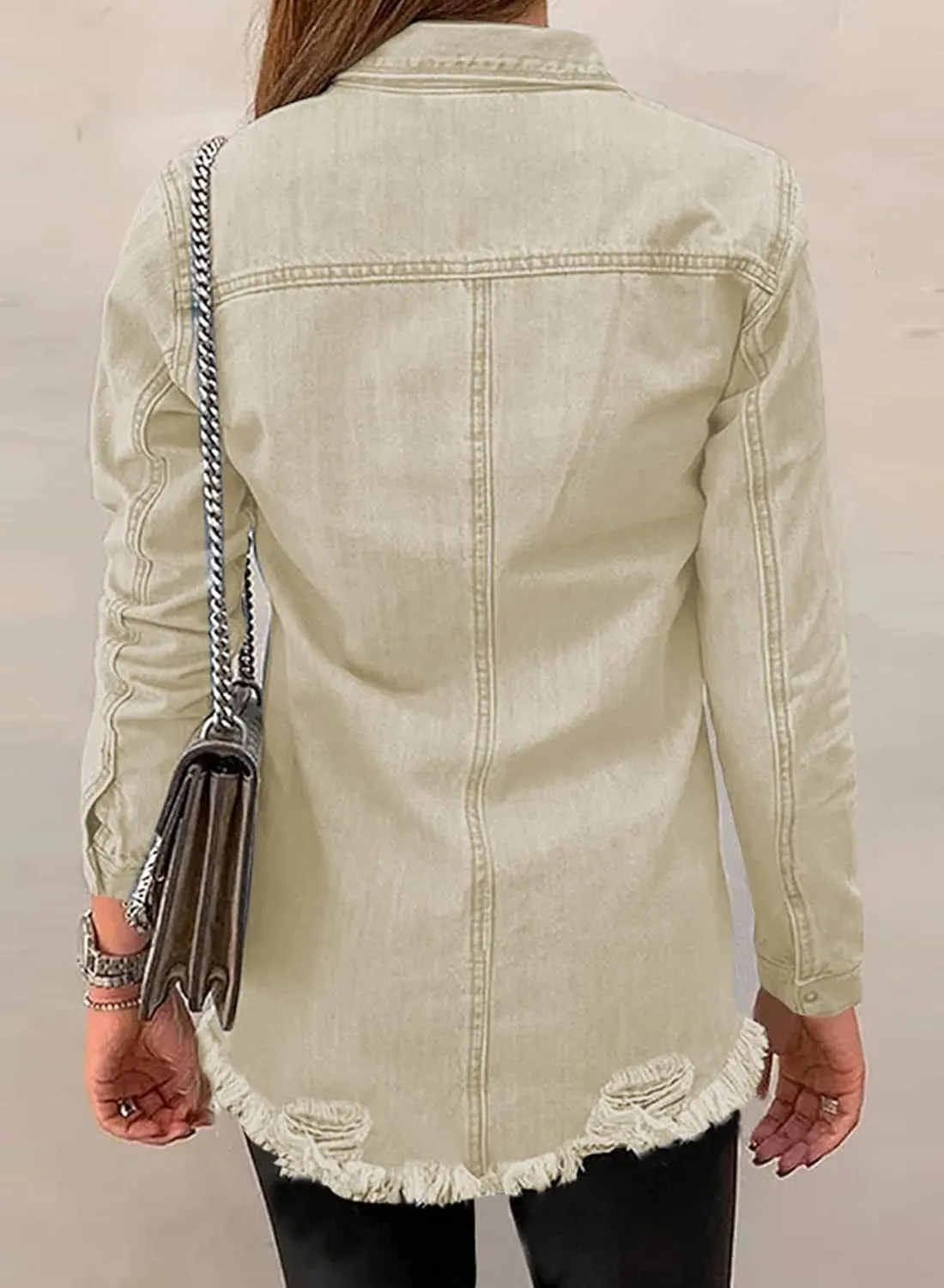 Women's Oversized Denim Jacket Casual Long Boyfriend Distresse Jean Jacket Autumn Spring