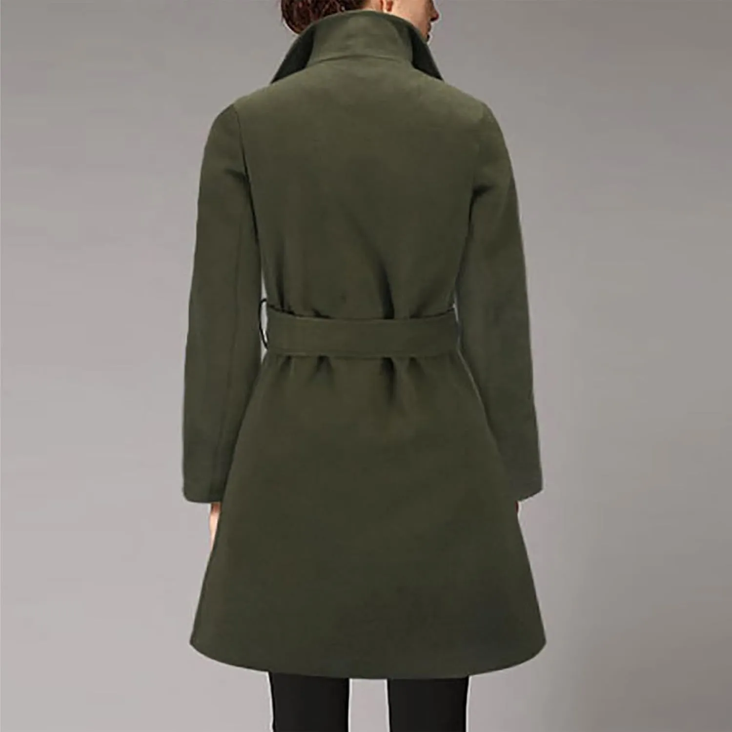 Womens Oversized Long Trench Coat Double Breasted Notch Lapel Wool Blend Coats Windproof Jackets Overcoat with Belt