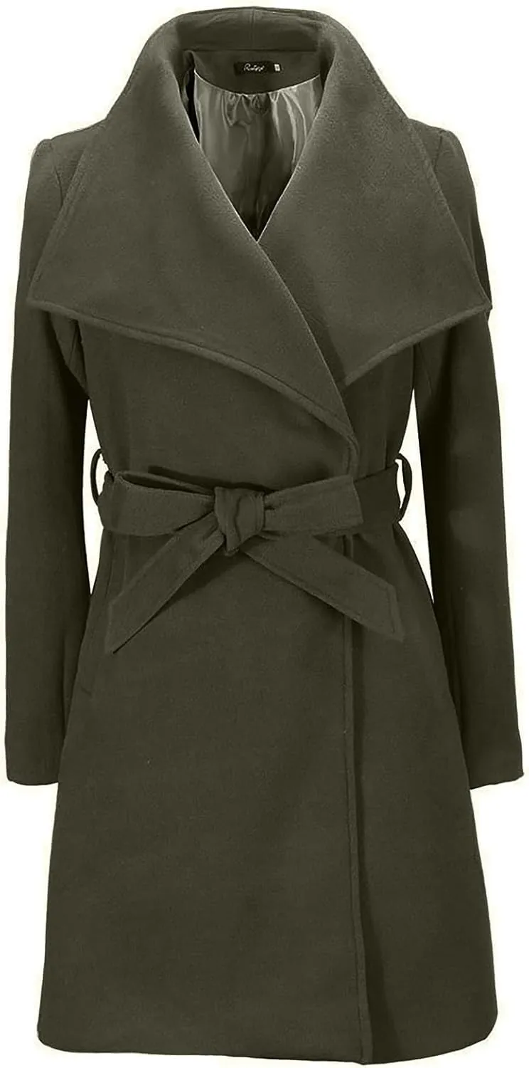 Womens Oversized Long Trench Coat Double Breasted Notch Lapel Wool Blend Coats Windproof Jackets Overcoat with Belt