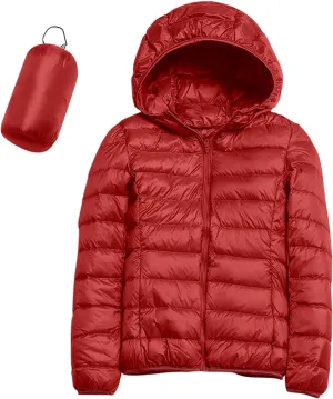Women's Packable Down Jackets Full Zip Hooded Puffer Jackets Lightweight Quilted Winter Warm Windproof Coats