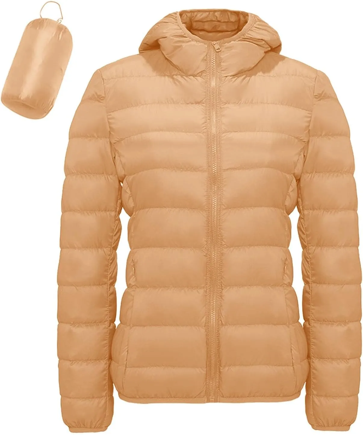 Women's Packable Down Jackets Full Zip Hooded Puffer Jackets Lightweight Quilted Winter Warm Windproof Coats