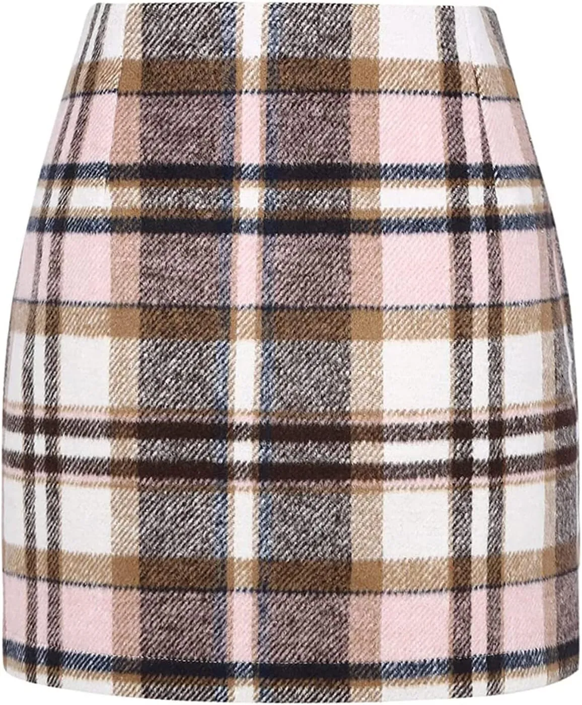 Womens Plaid Skirts Fall Winter Wool Bodycon Pencil Skirts Casual Tweed Trendy A Line Mini Skirts