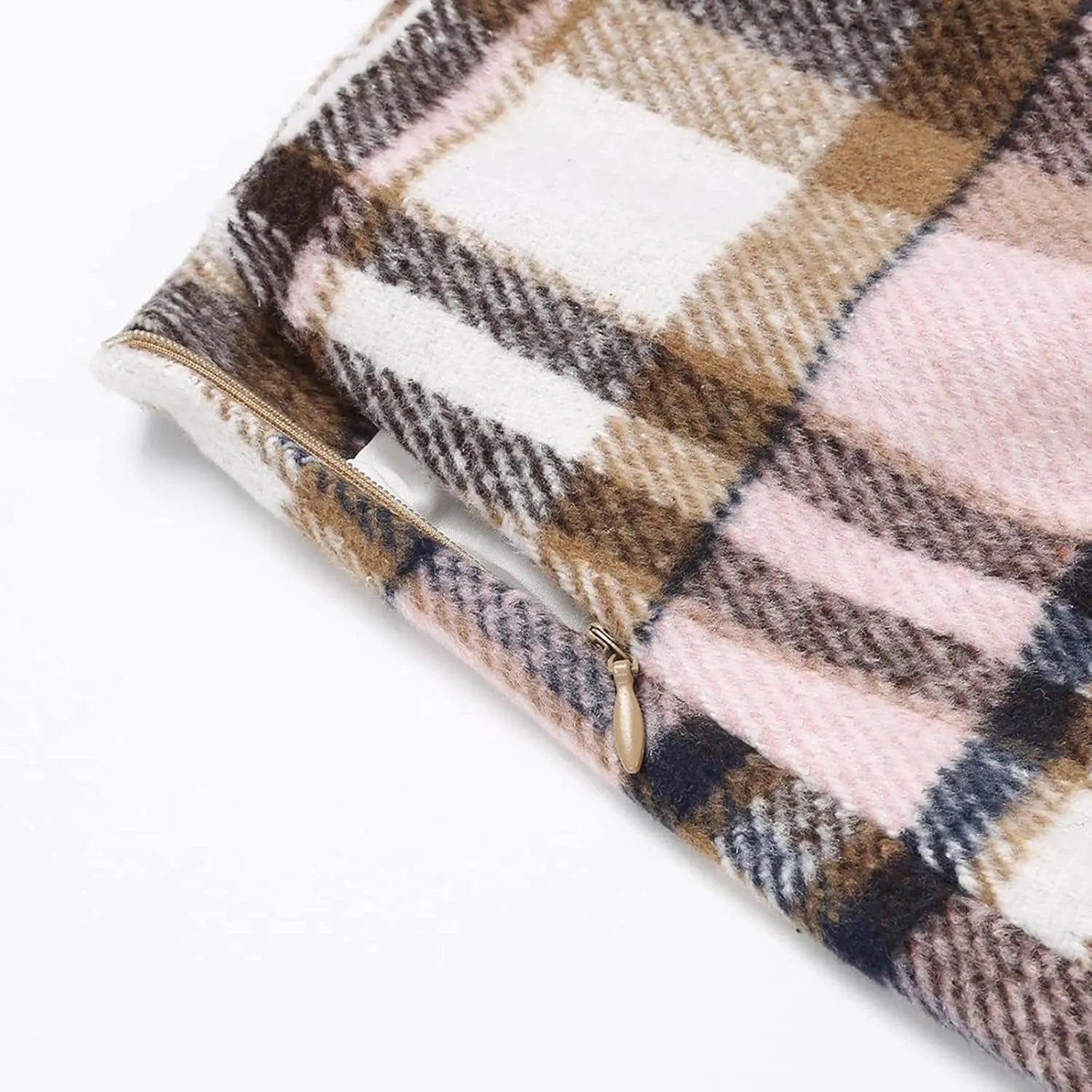 Womens Plaid Skirts Fall Winter Wool Bodycon Pencil Skirts Casual Tweed Trendy A Line Mini Skirts