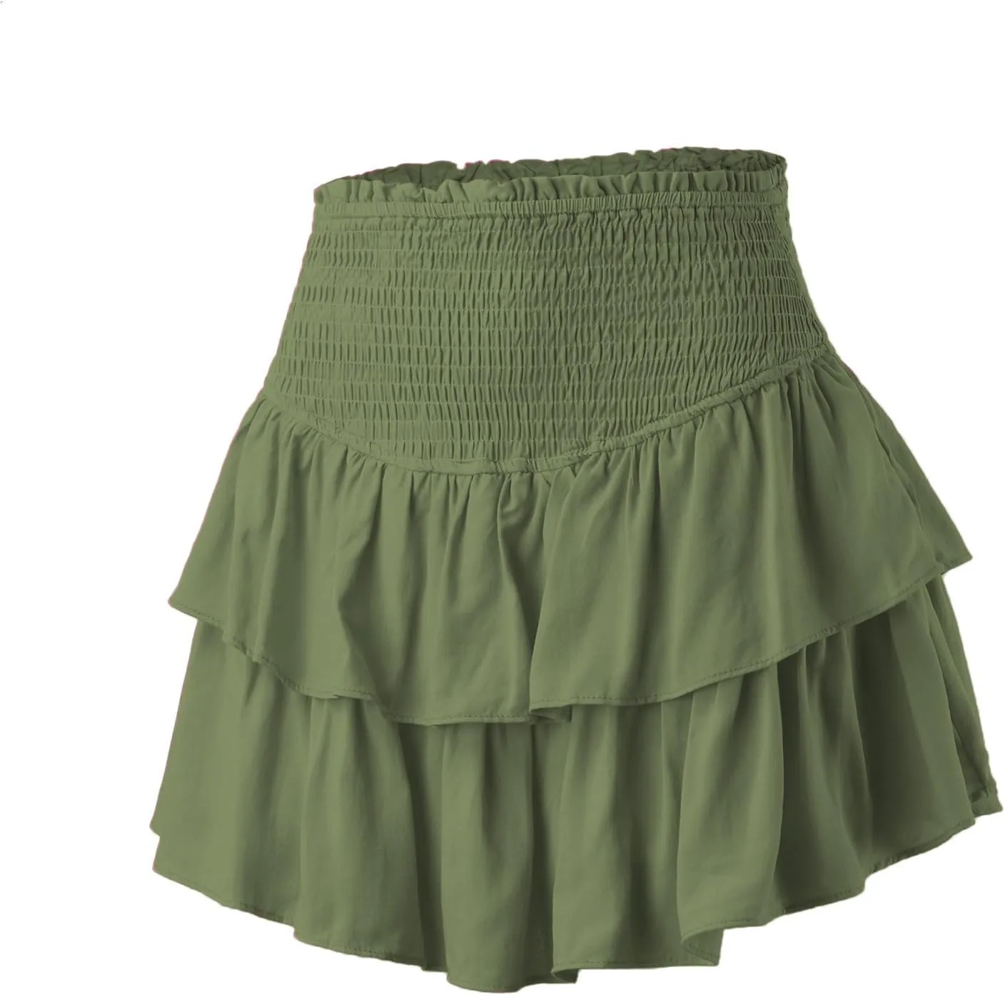 Womens Pleated Mini Skirt Casual A-line Ruffle Tiered Skirt Flowy Swing Basic Versatile Stretchy Casual Beach Short Skirt