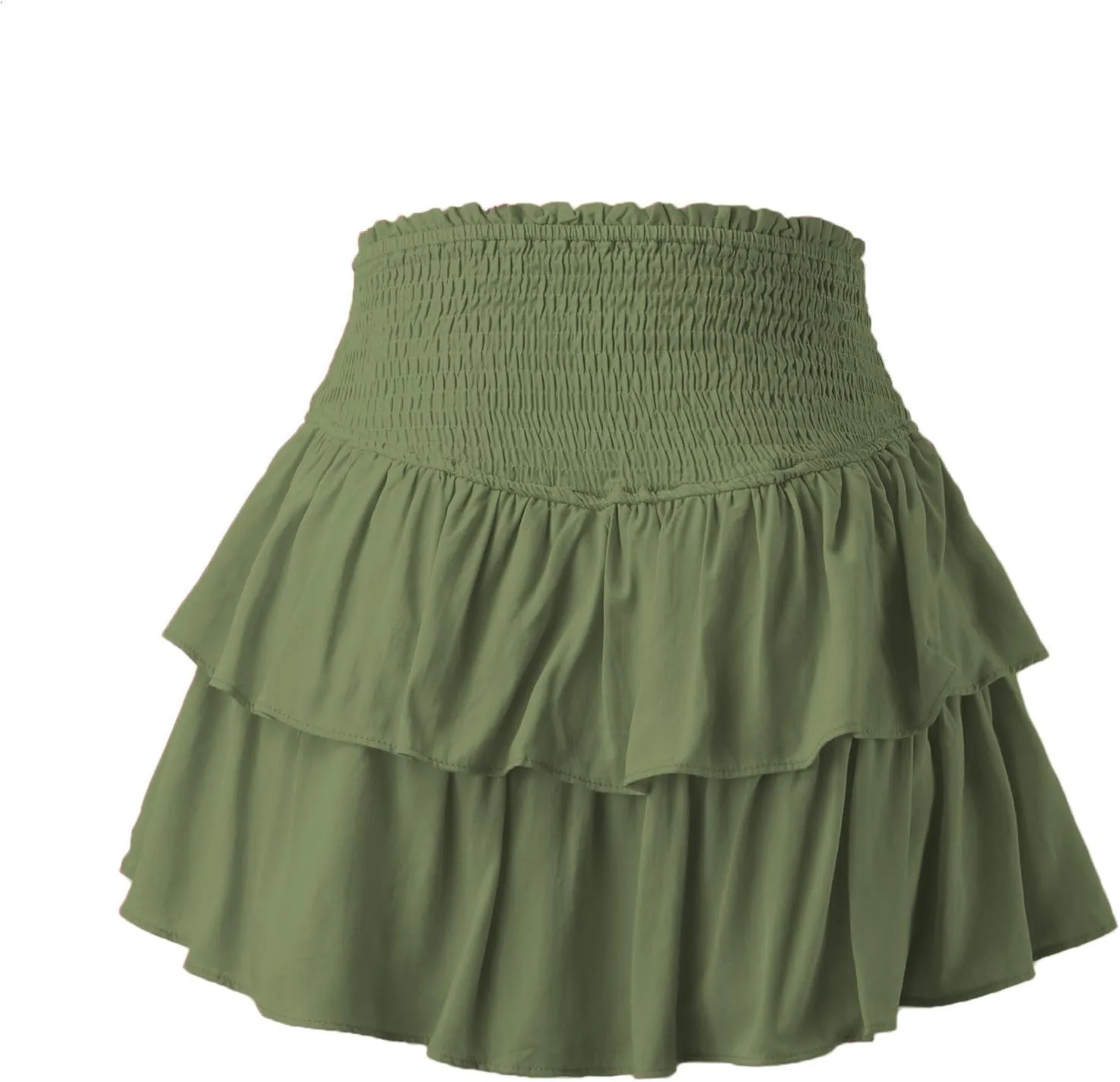 Womens Pleated Mini Skirt Casual A-line Ruffle Tiered Skirt Flowy Swing Basic Versatile Stretchy Casual Beach Short Skirt