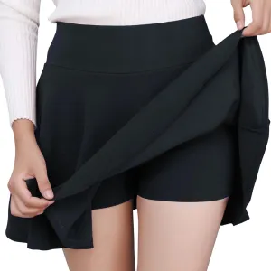 Women's Pleated Mini Skirt Casual Elastic High Waist Fashion Skorts Flowy Basic Stretchy A-line Skirt Built in Shorts