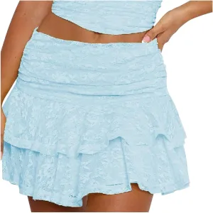 Women's Pleated Mini Skirt Sexy Lace High Waisted Ruffles Lingerie Short Skirts 2025 Elegant Pleated Layered Skirts