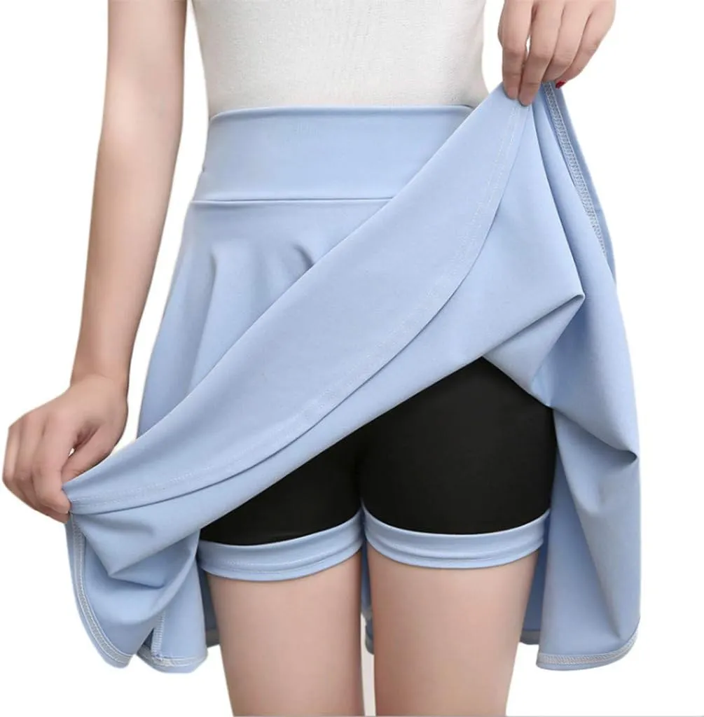 Women's Pleated Mini Skirts Built in Shorts High Waisted Elastic Casual Fashion Skorts Flowy Basic Stretchy A-line Skirt
